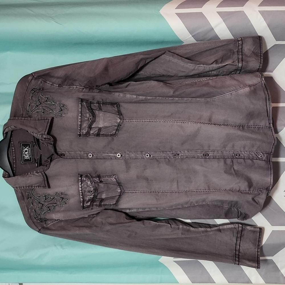 XL Buckle Black Button-up Longsleeve Men's Shirt